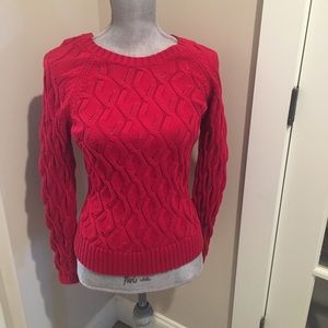 Petite Sophisticate red cable knit sweater